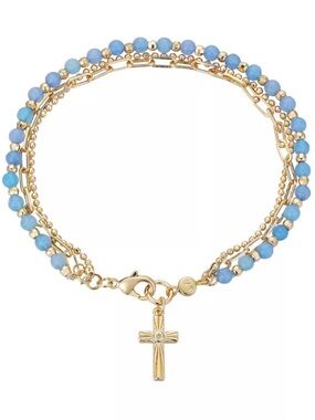 Love This Life Gold & Light Blue Multi-Strand Bracelet with Cross